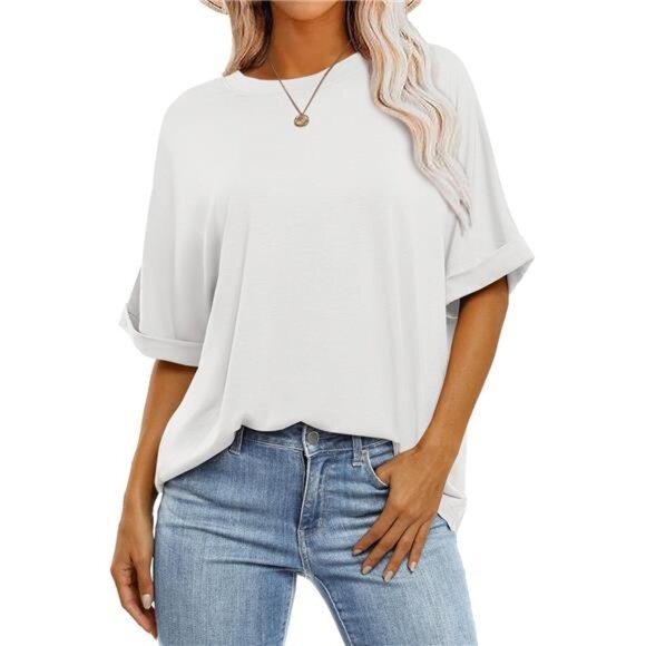 Women's Oversized T Shirts Short Sleeve Crewneck Summer Tops Casual - Picture 1 of 7
